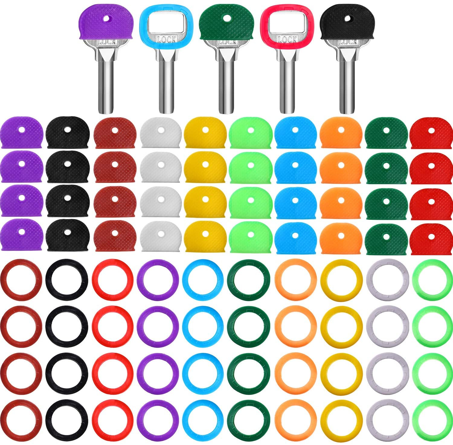 Blulu 80 Pieces Key Caps Tags Covers Set Plastic Key Identifier Rings Key Topper