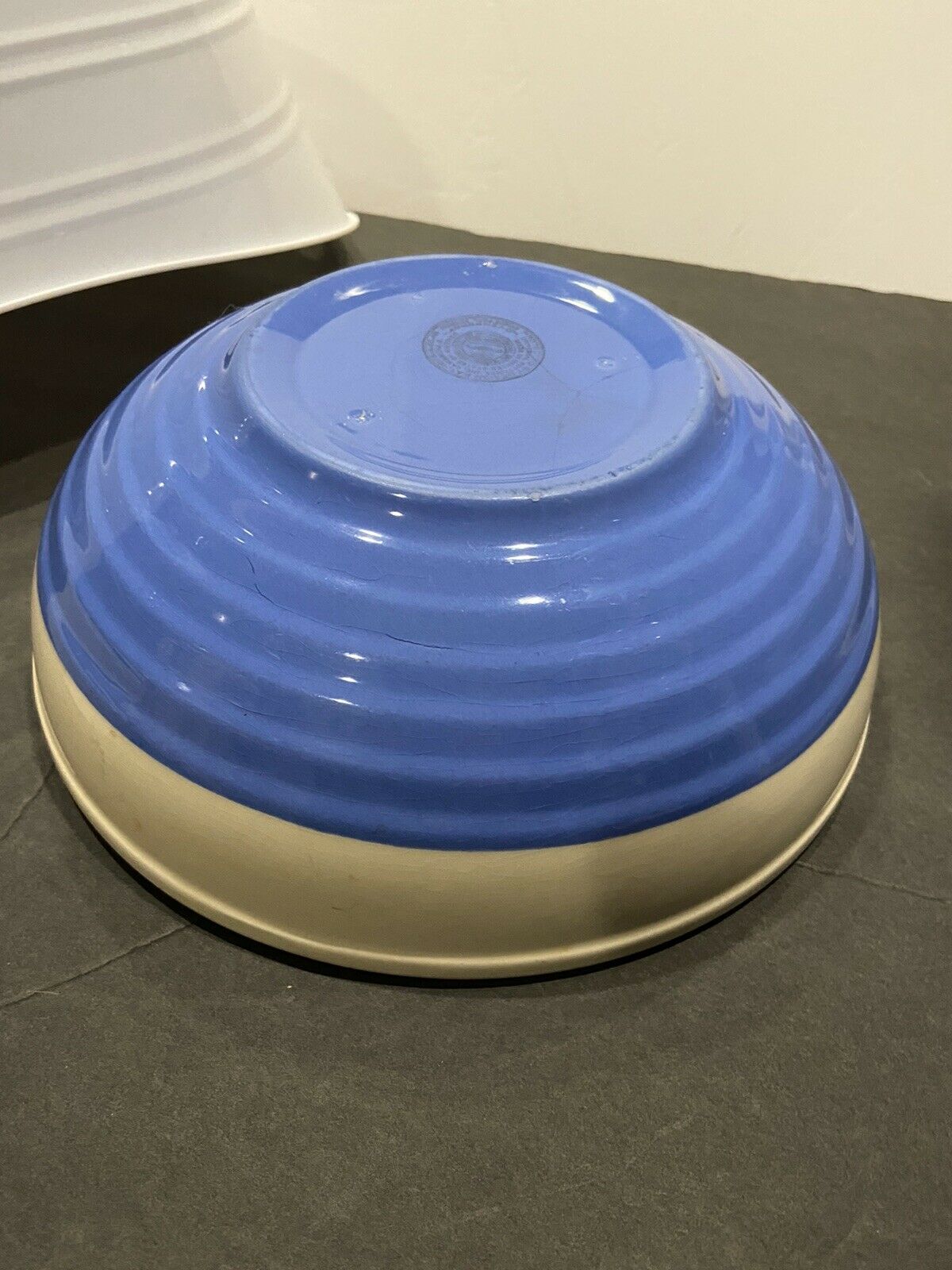 Large 9" Vintage Or Antique Universal Pottery Ovenproof Serving Bowl Blue White