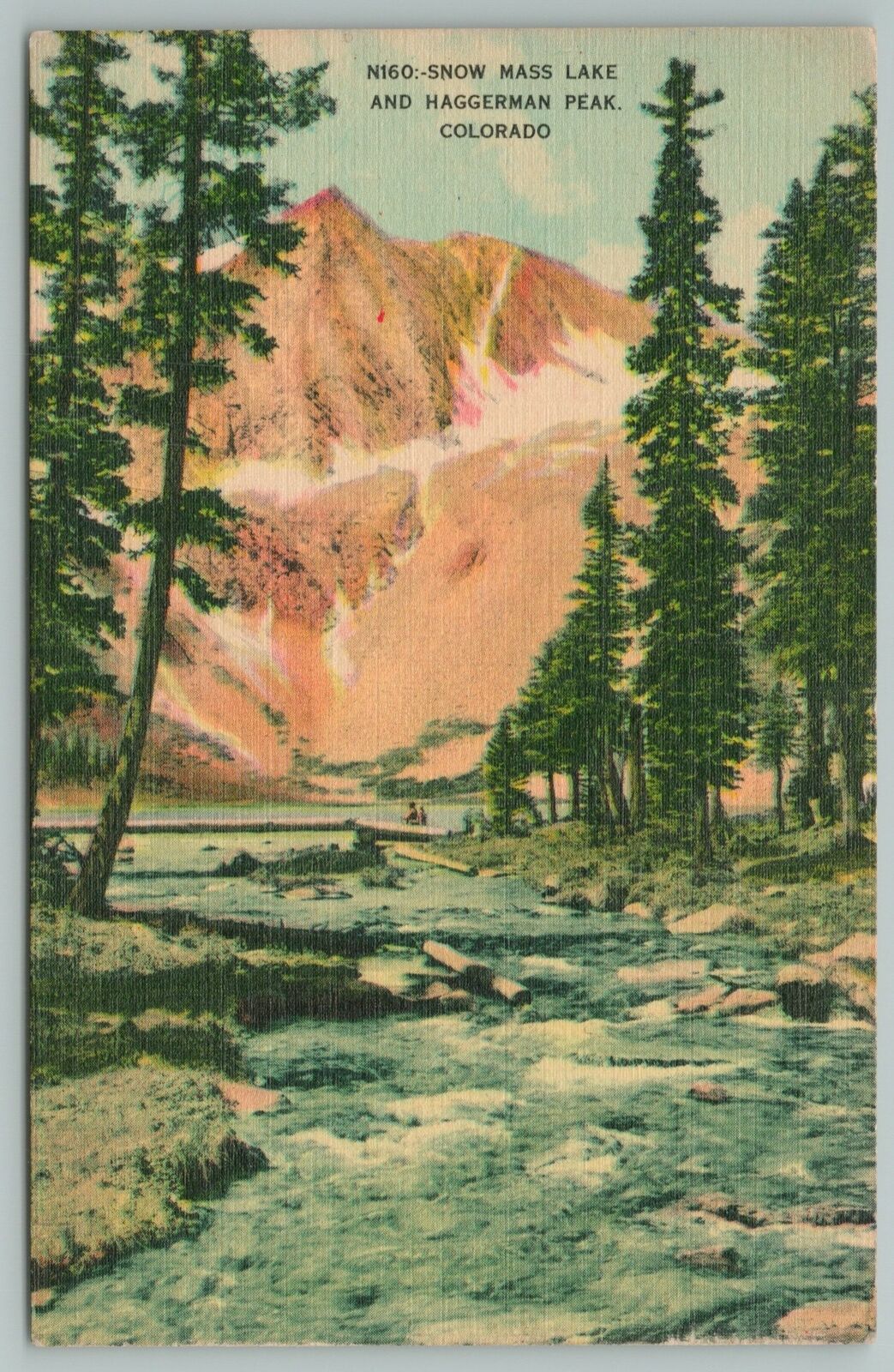 Haggerman Peak Colorado~view Of Snow Mass Lake Threw Trees~vintage Postcard