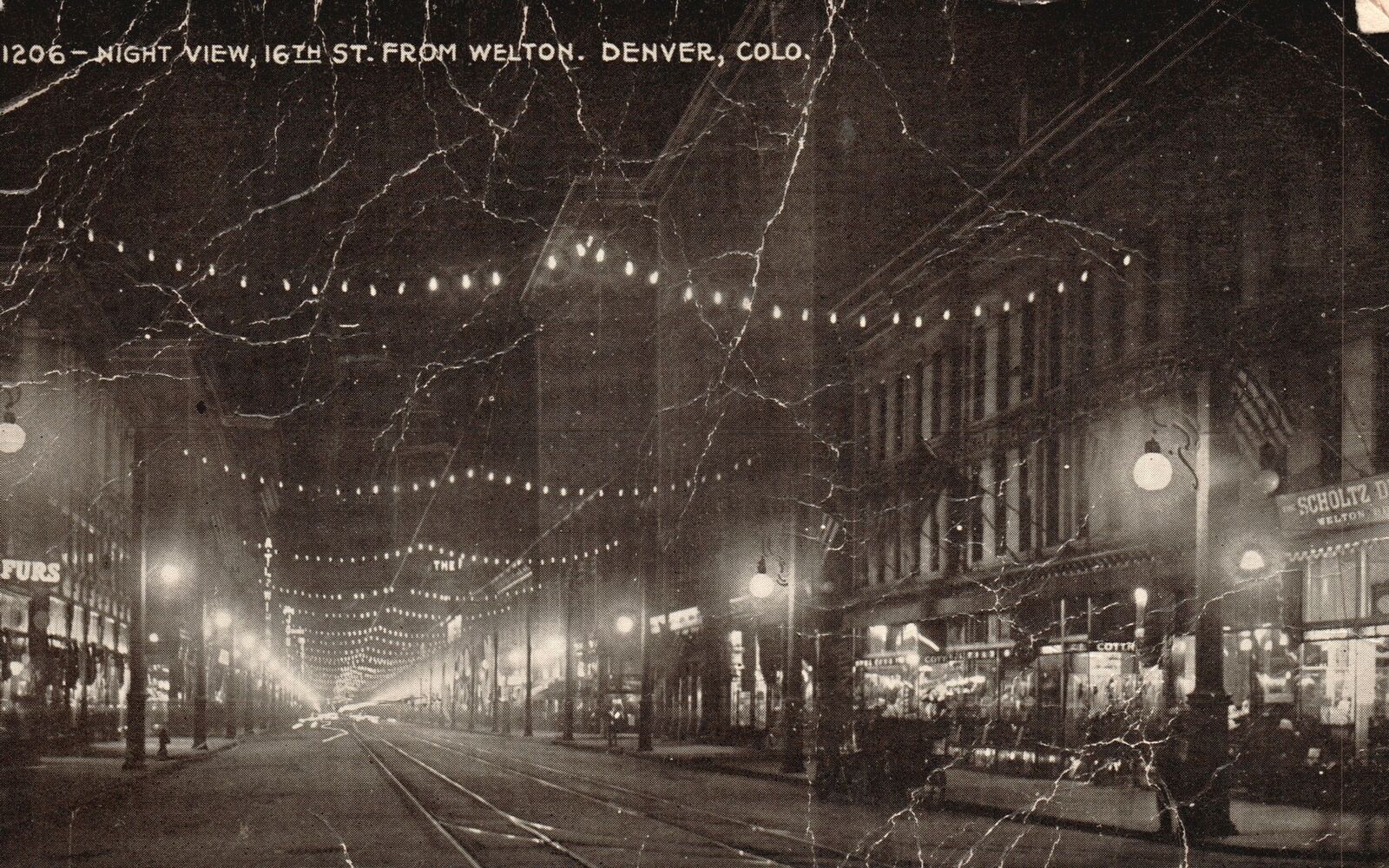 Vintage Postcard 1912 Night View 16th St. From Welton Denver Colorado Co