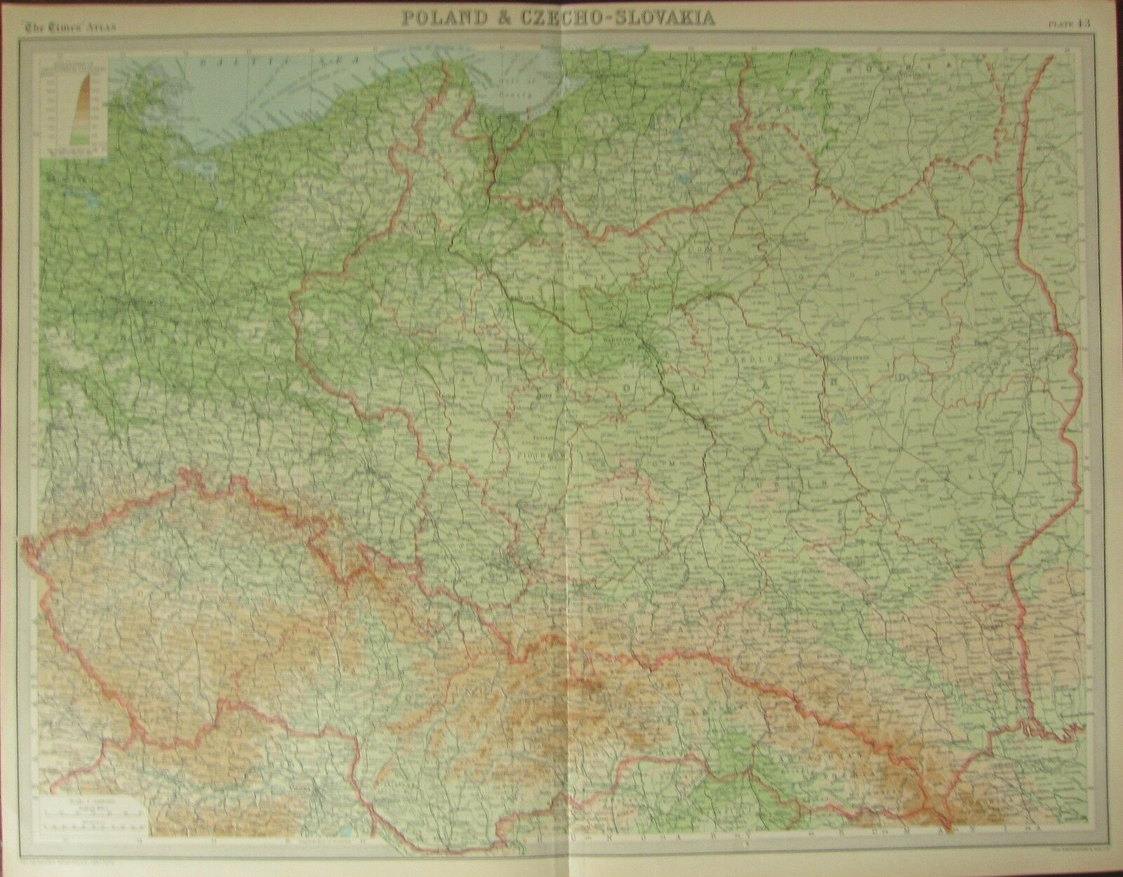 1922 LARGE ANTIQUE MAP ~ POLAND & CZECHO-SLOVAKIA ~ WARSZAWA BUKOWINA