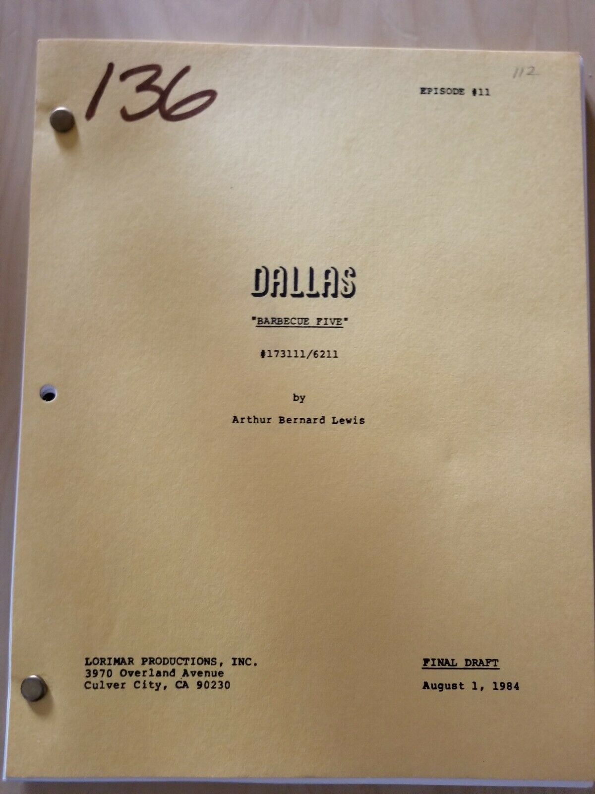 Dallas TV Show Barbecue Five 1984 Final Draft script Presley Duffy Hagman