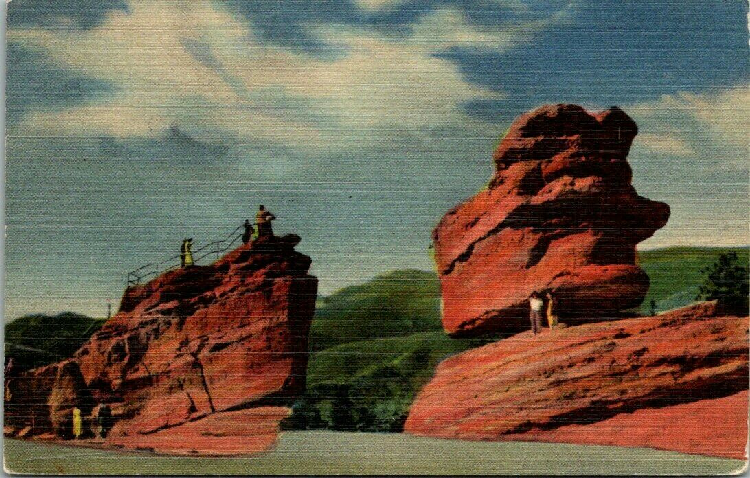 Postcard North Vista On The Balanced And Steamboat Rocks In The Garden OF The...
