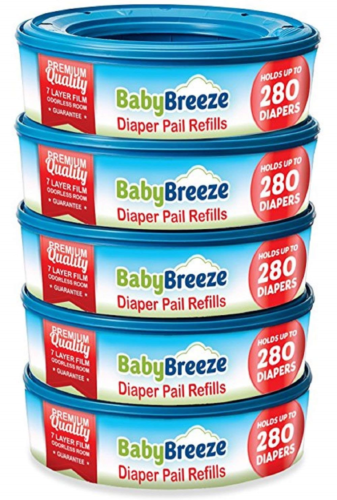 Babybreeze Diaper Pail Refill Bags For Playtex Diaper Genie, 1400 Count, 5-pack