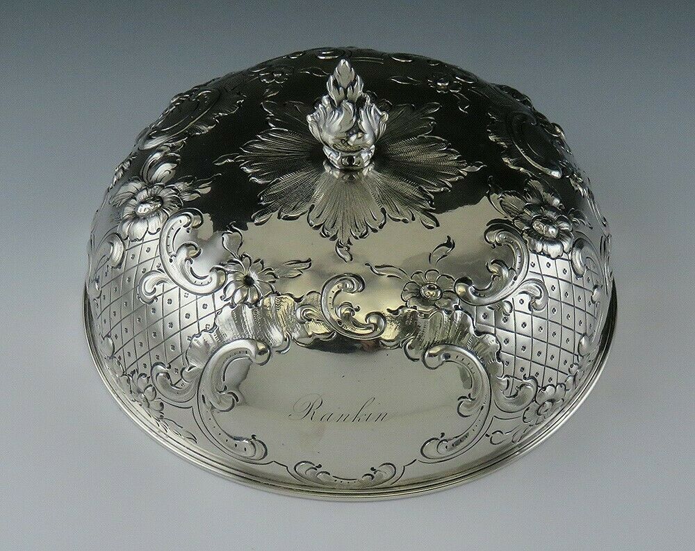 Fantastic Antique American Coin Silver Hand Chased Dome Lid To A Butter Dish