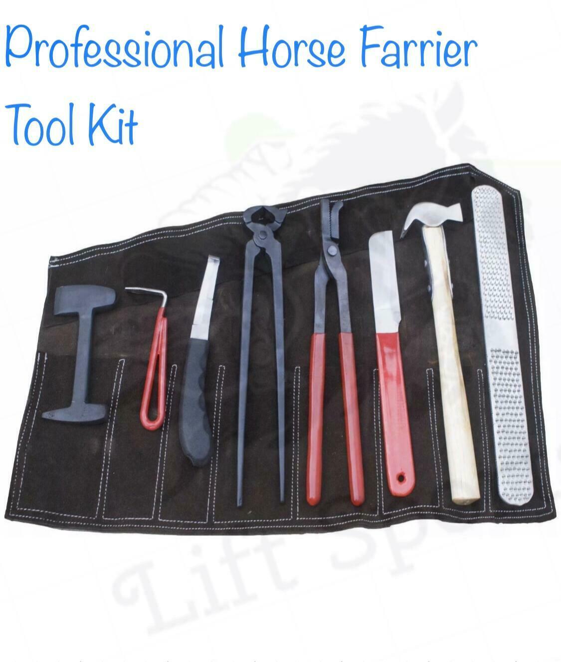 Professional Horse Farrier Tool Kit Hoof Clincher Nipper Rasp Hammer Knife Shoe