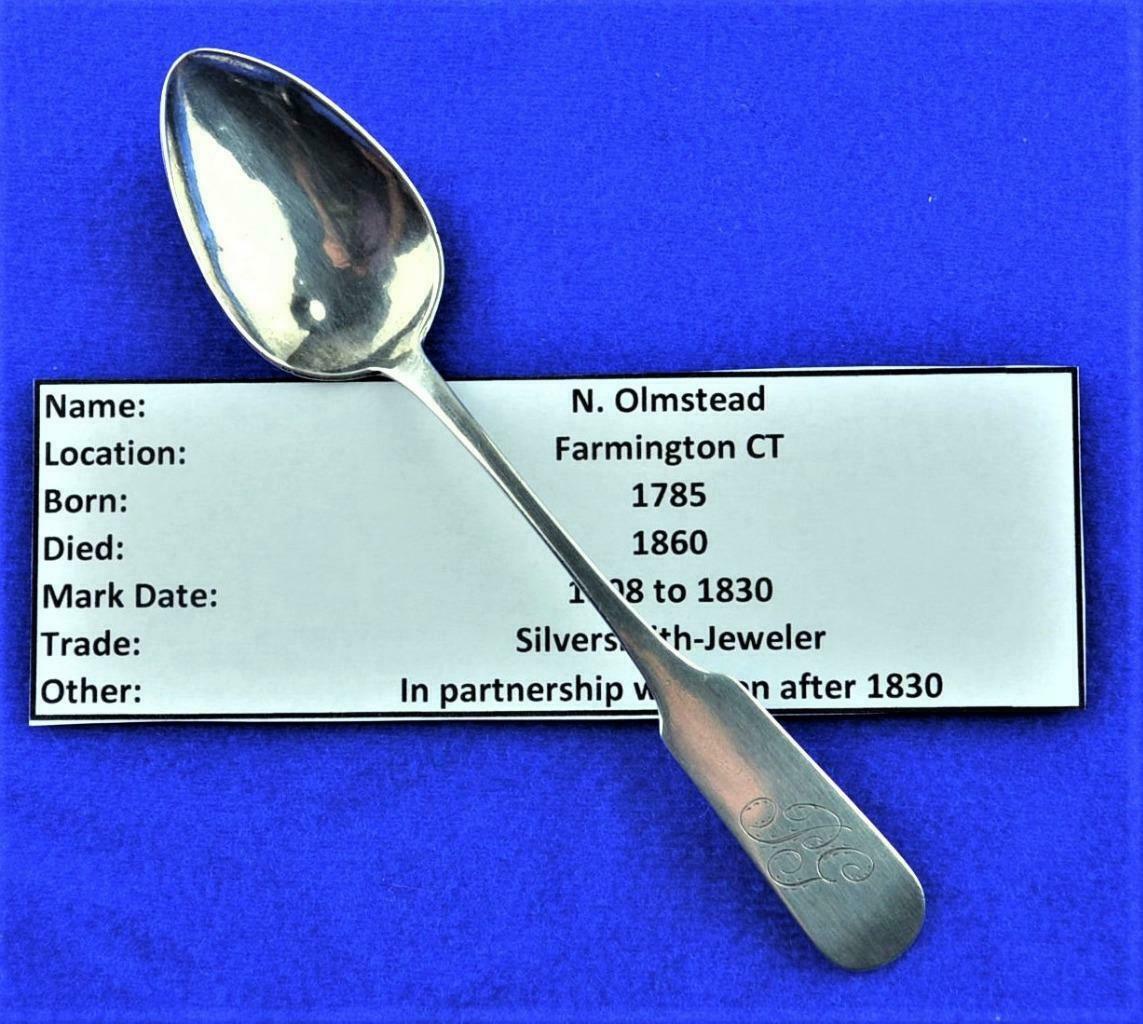 N. Olmstead Coin Silver Spoon - Farmington Ct C1810 -  Monogramed - 7.5 Grams