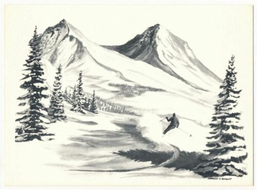 Downhill Skiing Scene by Colorado Artist - Charles O. Bennett