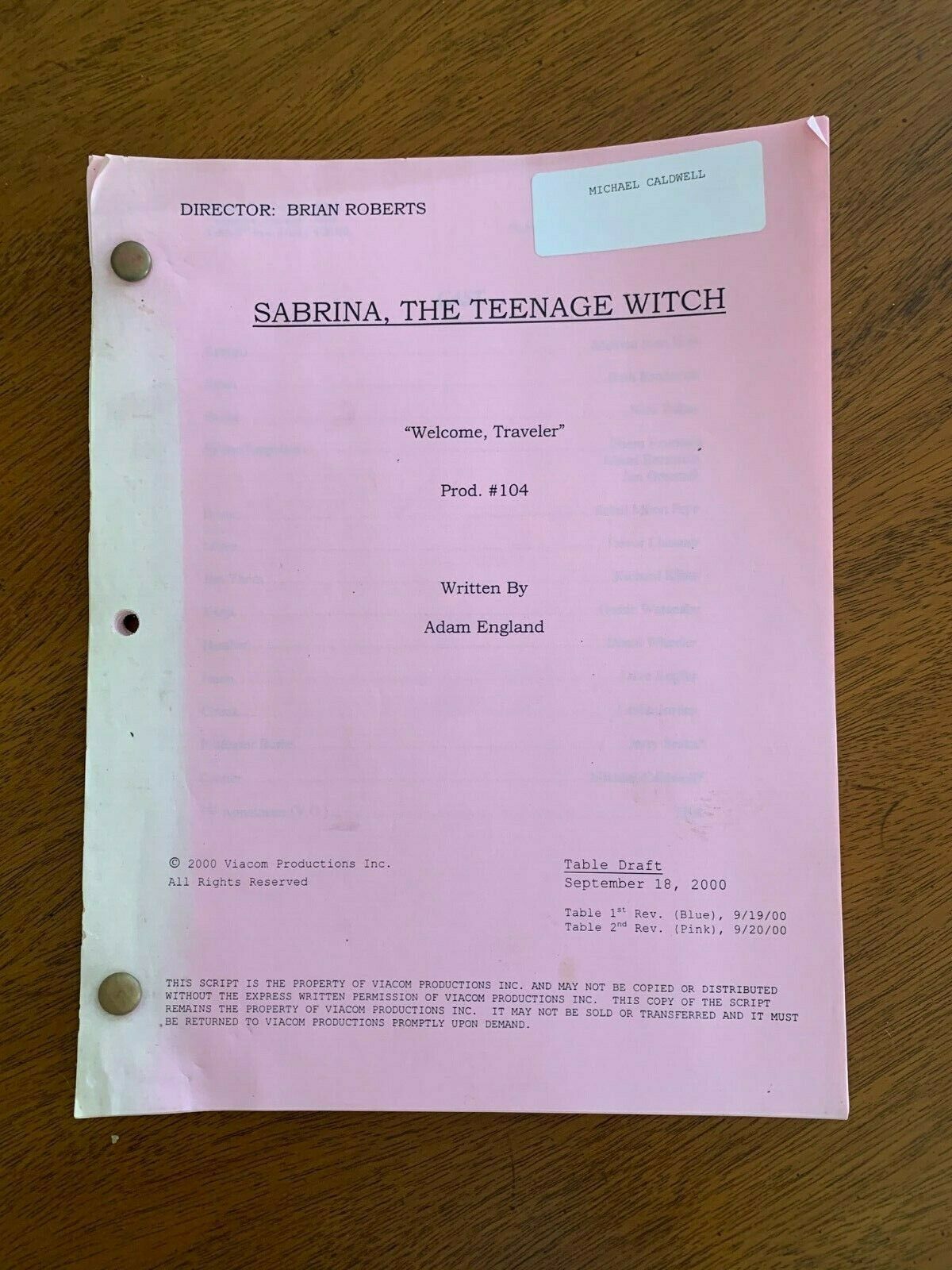 Cast Shooting Script Sabrina The Teenage Witch Season 5 Ep 7 Melissa Joan Hart