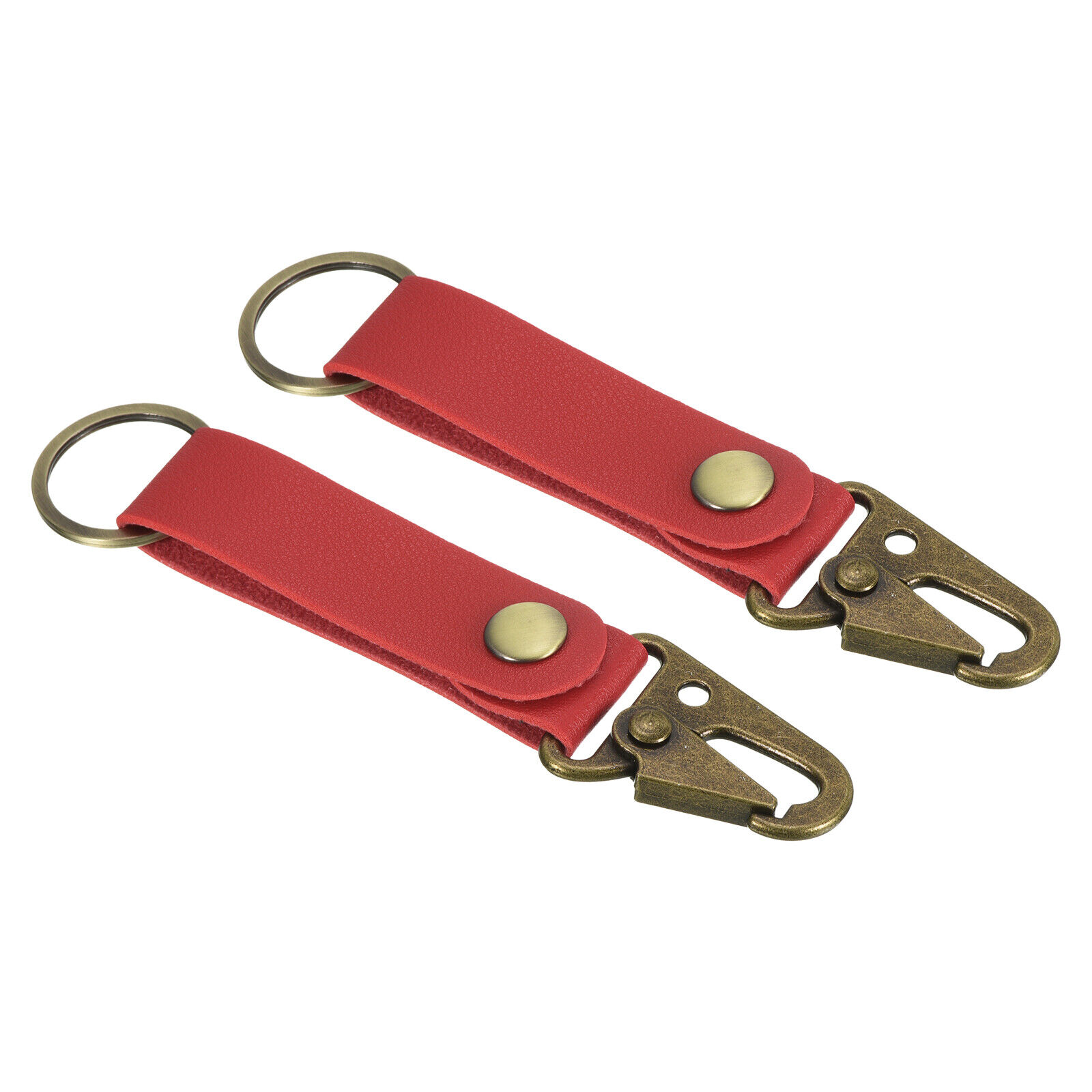 Leather Keychain, 2 Pack Pu Belt Clip Key Ring Fob Holder For Bag Wallet, Red