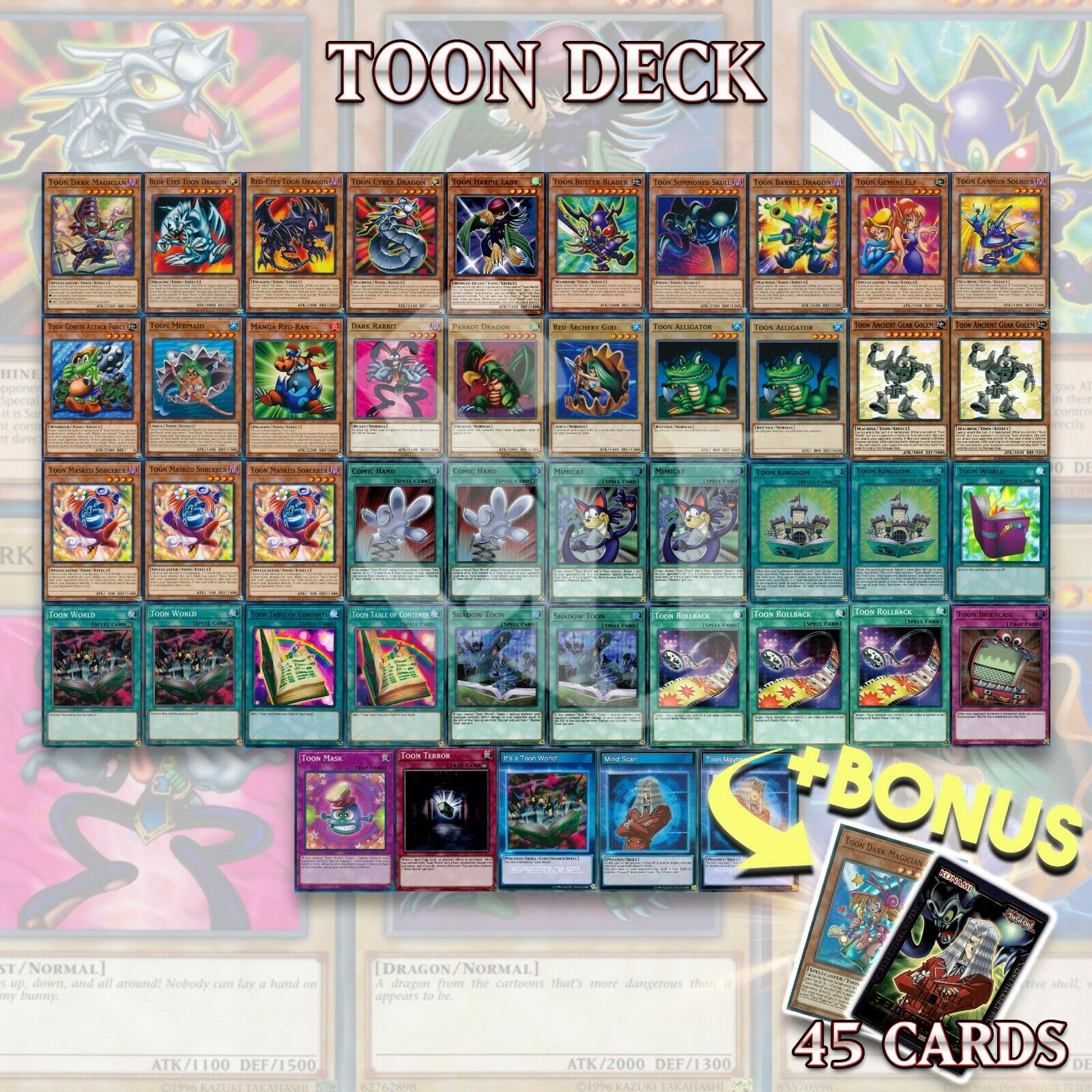 Toon Deck 45 | Dark Magician Red-eyes World Blue-eyes Pegasus Yugioh +bonus