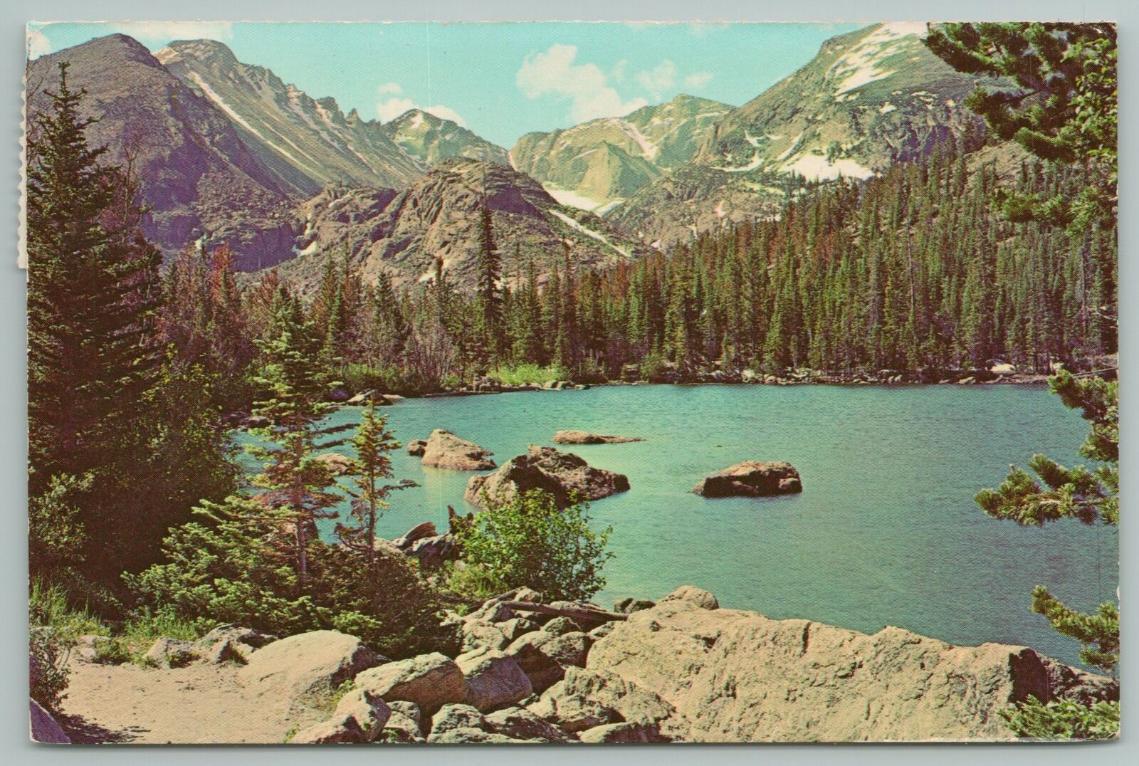 Rocky Mt Park Colorado~bear Lake With Longs Peak In Background~vintage Postcard