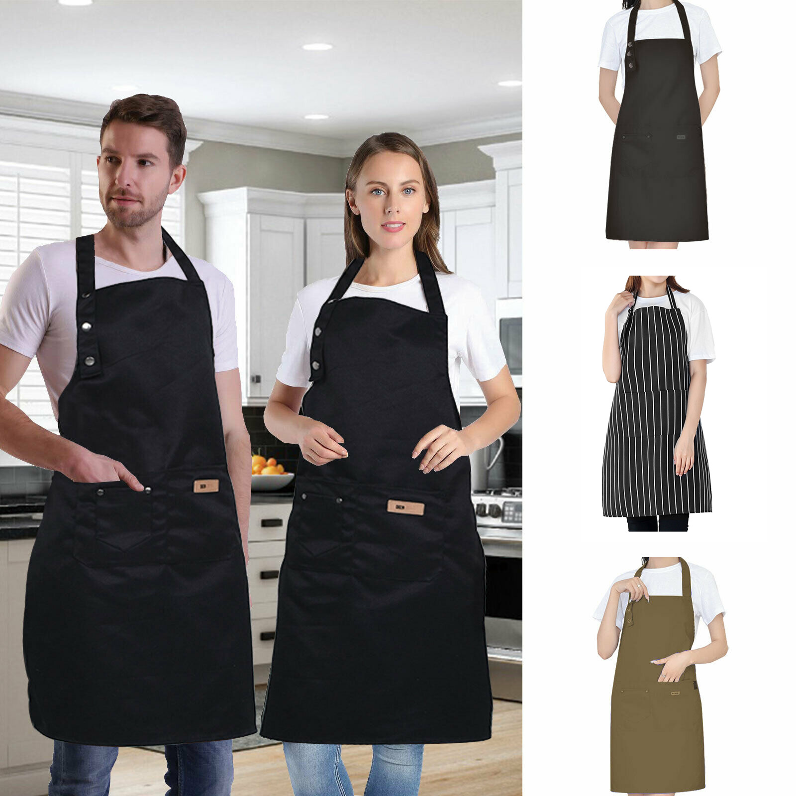 Women Men Waterproof Kitchen Bib Aprons Dress Chef Bbq Cooking Baking Restaurant