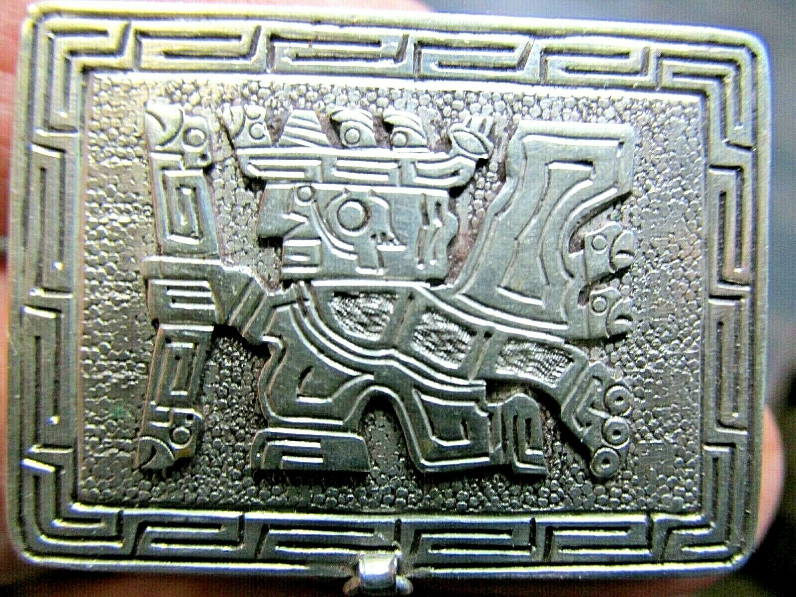 900 Silver Marked Treasure Box Coin Aztec Maya Sterling  Original Olr Rare Exc