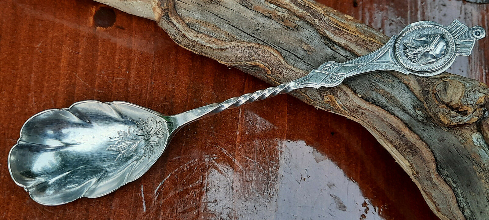 Coin Silver Newell Harding Medallion Sugar Spoon Brightcut Bowl, No Monogram