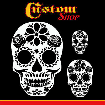 3 Custom Shop Airbrush Sugar Skull Stencils, Day Of The Dead Reusable Templates