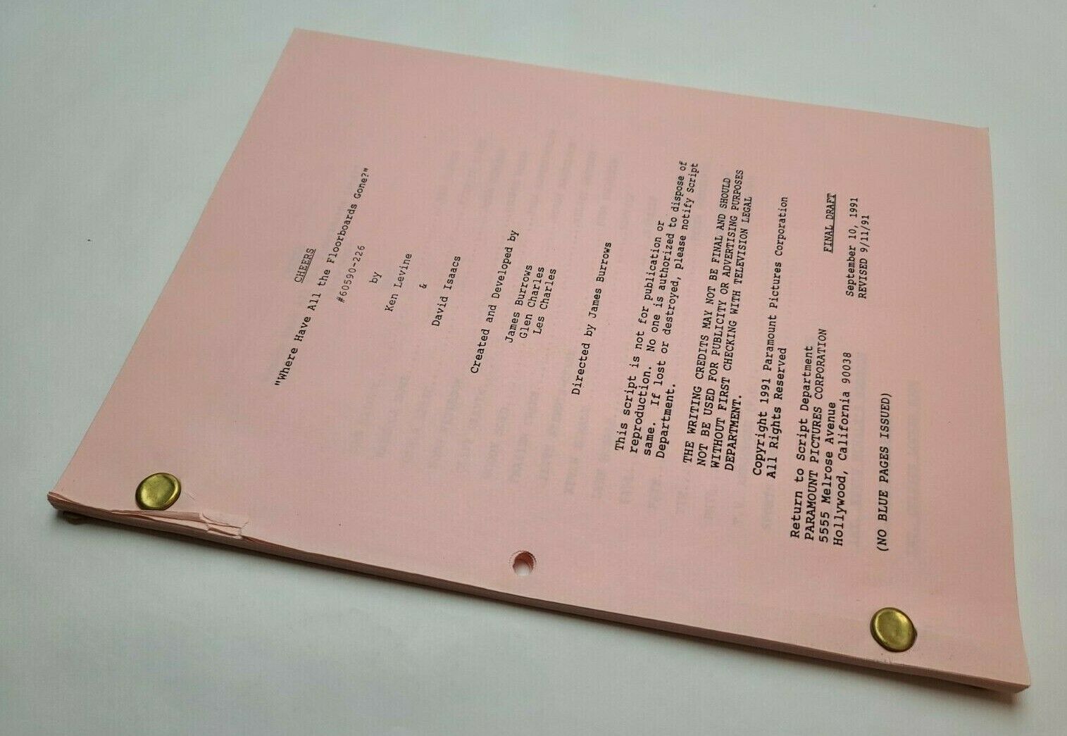 Cheers / 1991 Tv Script, Kevin Mchale "where Have All The Floorboards Gone?"