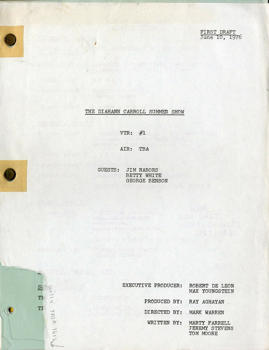 DIAHANN CARROLL SUMMER SHOW, THE (Jun 10, 1976) First draft TV script